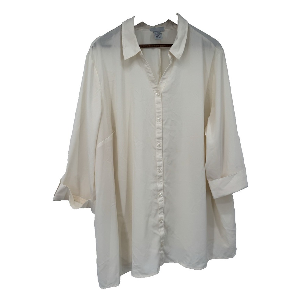 Catherine's Button Up‎ Modal Roll Tab Camp Shirt 26/28W minimalist capsule Sheer